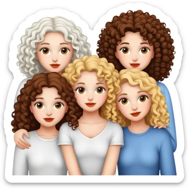 4 girls friend. All White skin, one of them curly sticker