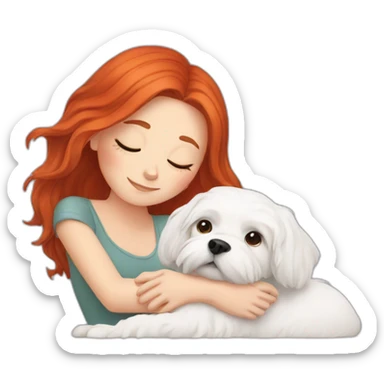 Red-haired girl with sleep Maltese dog sticker