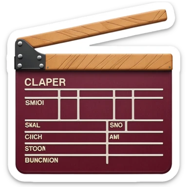 clapper board, burgundy color, intricate details, realistic texture emoji style sticker
