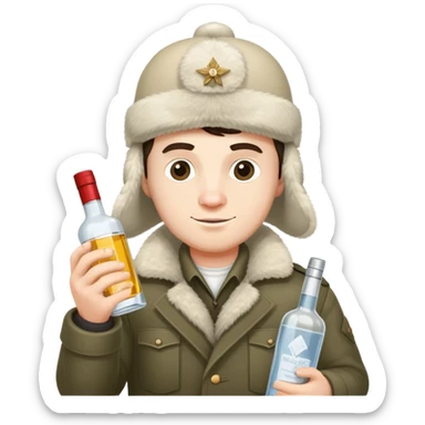Nikolai Belinski from Call of Duty Zombies with ushanka hat and vodka bottle sticker