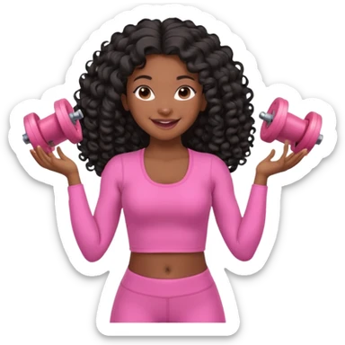 black birthday girl long hair, blow out curls, pink pilates outfit sticker