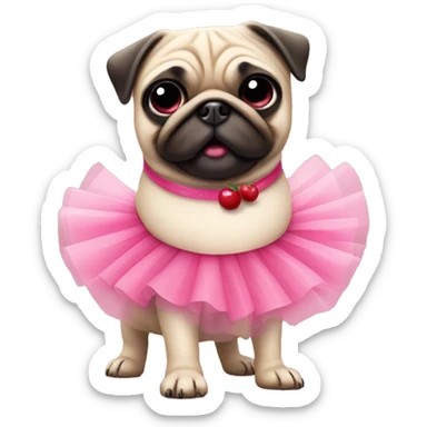 Fun pug wearing pink tutu and cherries sticker