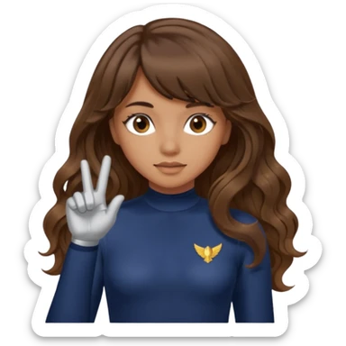 Uzun kahverengi dalgalı saçlı kahverengi gözlü esmer perçemli üzerinde lacivert parmak detaylı body olan bir kız yap saçları kabarık olmasın sticker
