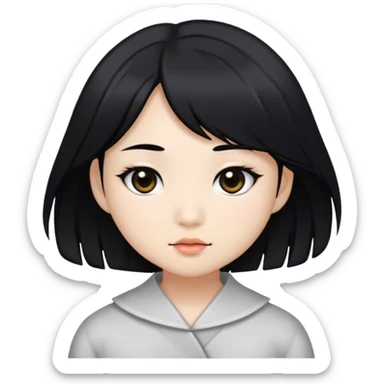 asian girl with fair skin and layered black hair plus black eyes sticker