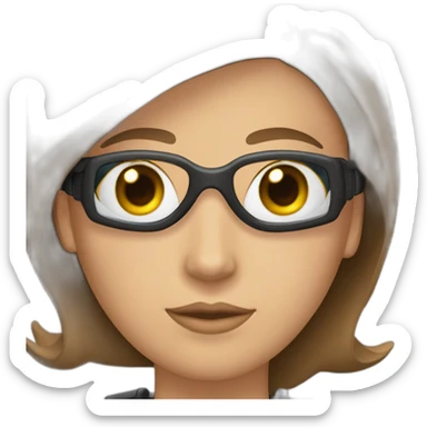 scubadiver woman, with brown, long and staright hair and black suit and Pink dive mask in her blue eyes sticker