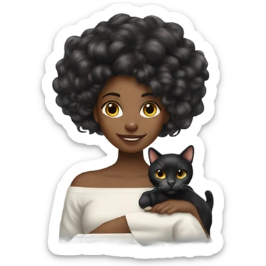 black girl with silk press holding calico cat sticker