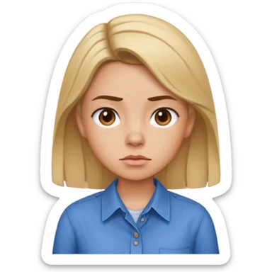 girl in a blue button-up shirt looking cynical sticker