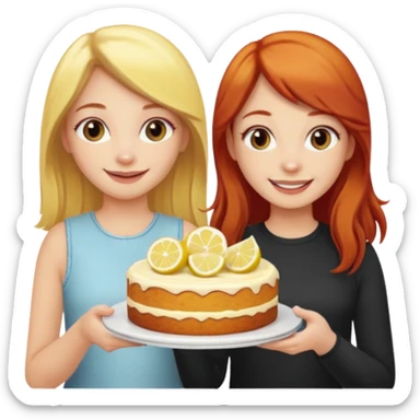 Blonde haired girl with red haired girl with lemon cake sticker