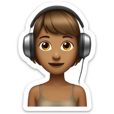 Cute woman brown bangs hair headphone , tanned skin tone  sticker