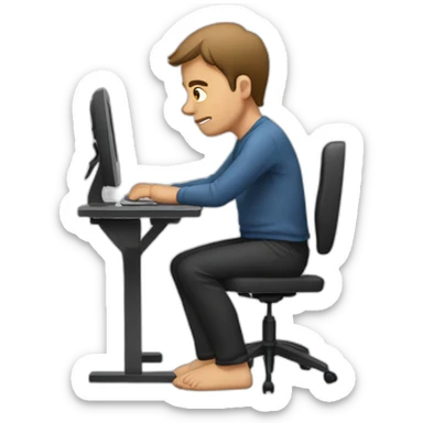 guy sitting at computer with really bad, forward leaning posture sticker