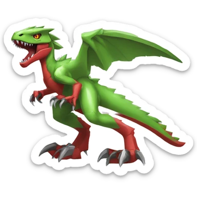  Cool Edgy Green Red Digimon-Fakemon-Guilmon-Velociraptor-Dragon-Mecha full body sticker