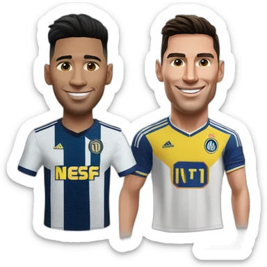 Realistic Messi wearing inter Miami football shirt and realistic Cristiano Ronaldo wearing Al-Nassr football shirt sticker
