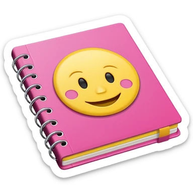 libreta de anillos rosada en perspectiva isometrica con sticker de carita feliz amarilla, con aspecto de emoji de apple sticker