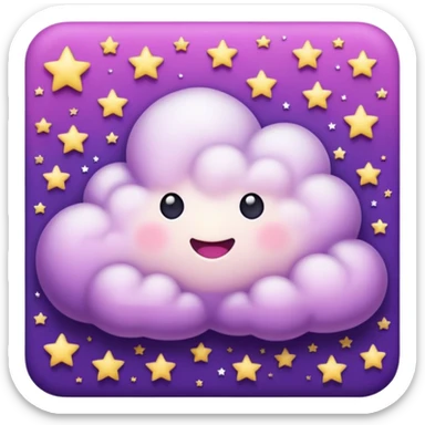 I want a purple cloud that's not like this one ☁️ but has a realistic shape without changing its appearance. The cloud should have a slightly white shaded part and should be starry but still purple/pink. The cloud has to be without face and complete purple. sticker