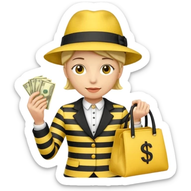 A Robber that just robes a bank** and that has yellow and black stripes that has a bag qith money inside with a chapeau sticker