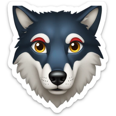 loup noir qui souri avec un oeil bleu et un oeil rouge sticker