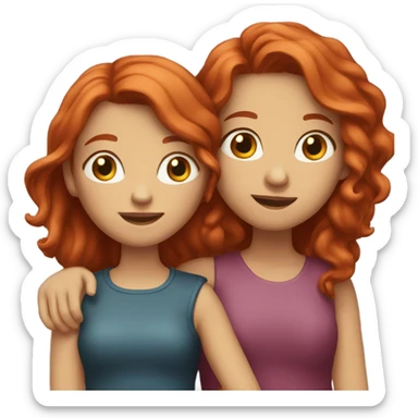 One red head sister and one brunette sister hugging sticker