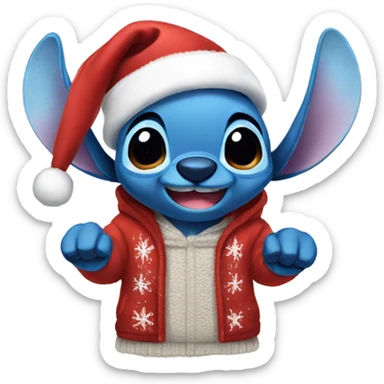 Stitch wearing a Christmas hoodie sticker