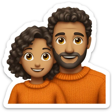 Man with dark hair in orange sweater hug girl with dark brown curly hair sticker