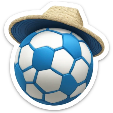 blue soccer ball with cool design with a small straw hat on top sticker