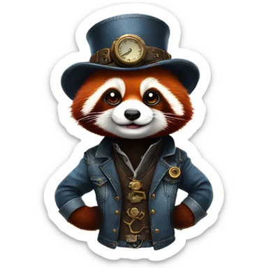 Red panda in a steampunk denim suit sticker