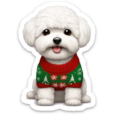 White Maltipoo wearing Christmas sweater sticker