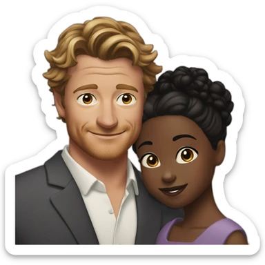 Simon Baker hug a black girl brown eyes and sblack hair in a bun sticker