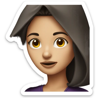 Brunette girl with witch hag sticker