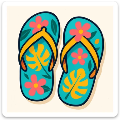 pair of flip-flops with tropical patterns, cheerful and summery sticker