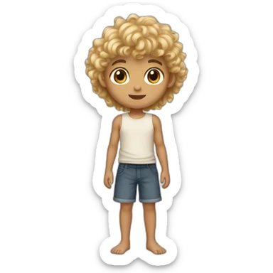 a boy with light brown skin, brown eyes and long blonde curly hair with bangs sticker