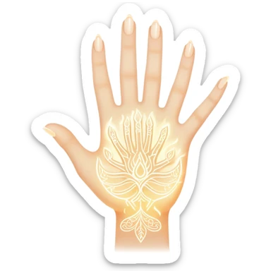 ethereal glowing hand with intricate palm lines and mystical symbols sticker