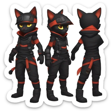 Edgy Shy Anthro Ninja boyish cool pretty dark black Litten-Pokémon-cat-fursona-animal techwear sticker