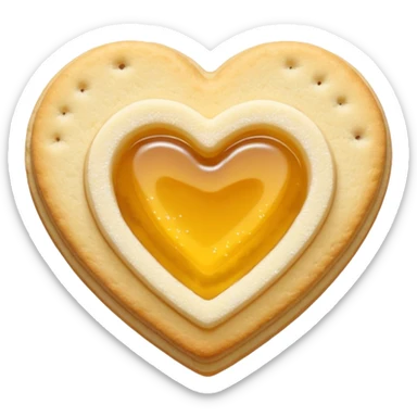 Realistic shortbread cookie in the shape of a heart with pale yellow jelly middle filling and sprinkled powder sugar on top. sticker