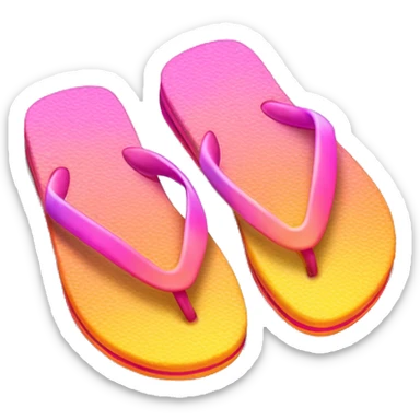 Realistic orange yellow pink gradient pair of summer flip flops isolated. sticker