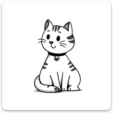 black ink doodle of a cat sitting, simple and playful, Notion style sticker