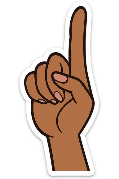 cartoon style lady's index finger pointing up, feminine hand, medium skin, no background sticker