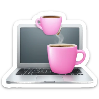 a grey laptop with a pink cup of coffee sticker