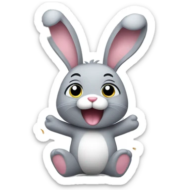 Grey bunny celebrating with confetti  sticker