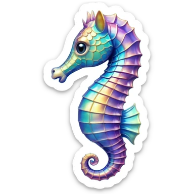 Cinematic Realistic Cute Sea Horse Portrait Emoji, Head tilted playfully and inquisitively, featuring a delicate, curvaceous form with intricately rendered, iridescent scales and a charming, expressive face with round, sparkling eyes full of gentle curiosity, high shine, affectionate and whimsical, styled with a touch of aquatic magic, soft glowing outline, capturing the essence of a mischievous yet lovable sea horse that seems poised to flutter out of the screen into your embrace! sticker
