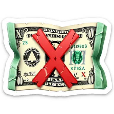 a money billet with a red X shape through, like for free sticker