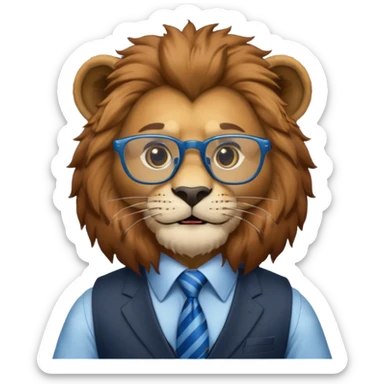 a lion wearing glasses in vest and have blue tie sticker