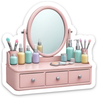 skincare routine on a white makeup vanity with mirror  sticker