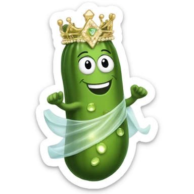 Dancing pickle wearing a princess crown sticker