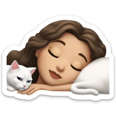 brunette Sleeping beauty girl with white kitty sticker