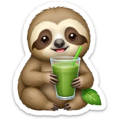 kawaii sloth holding a green smoothie sticker