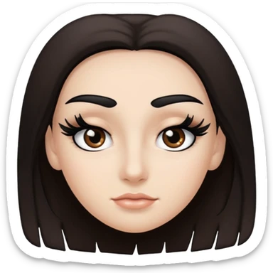 Eye black and big, eyelashes long, eyebrows black, skin white, and so beautiful hair long and brown skin tone white, sticker