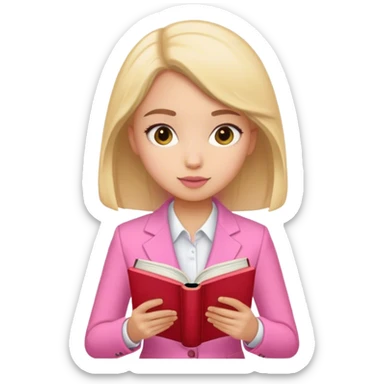 Brune girl pink suit book reading sticker