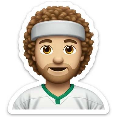 White male with brown fluffy hair with hockey jersey on sticker