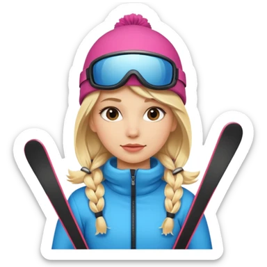 Cute stylish blonde girl on skis  sticker