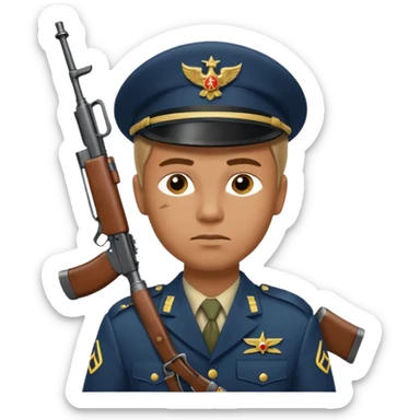 a guy holding ak-47 wearing military uniform sticker